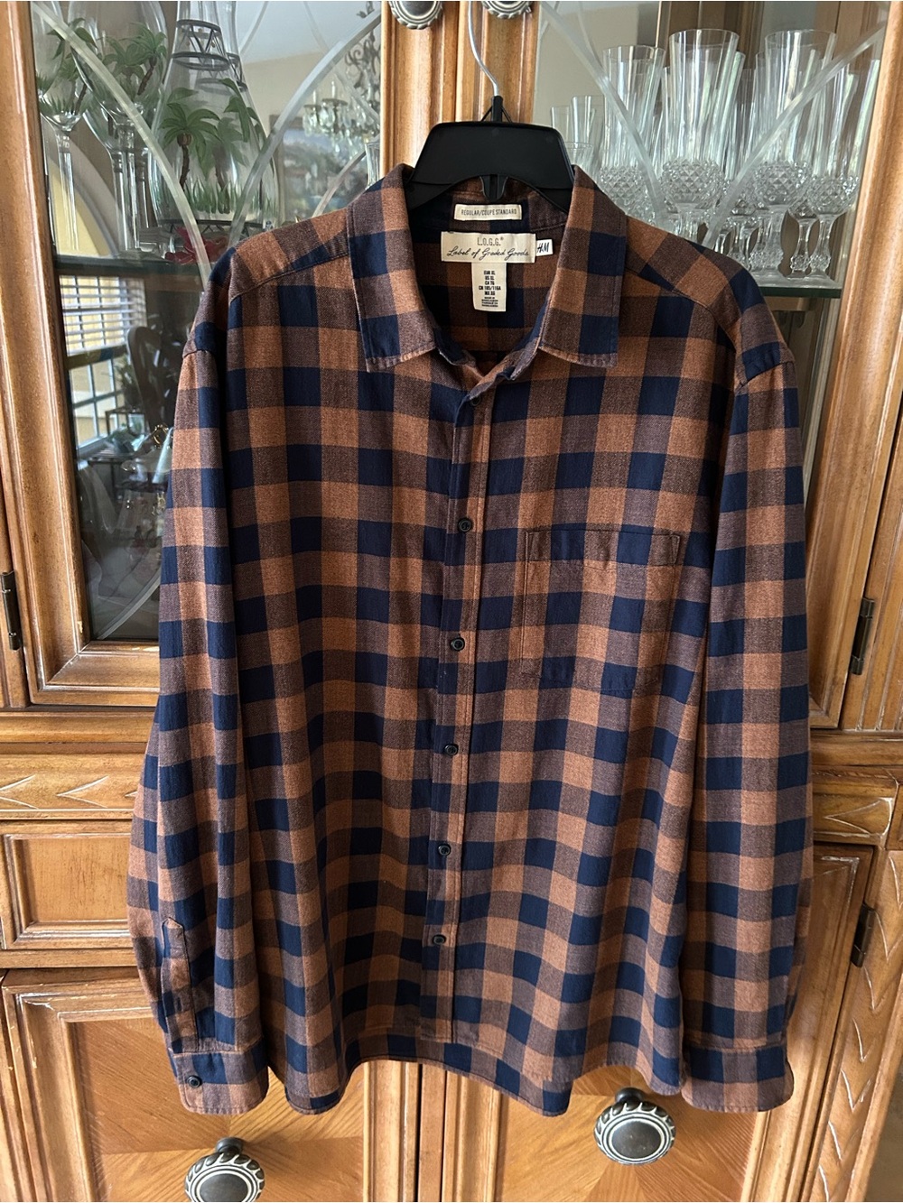 H&M Brown & Navy Plaid Long Sleeve Button-Down Shirt from the L.O.G.G. Line